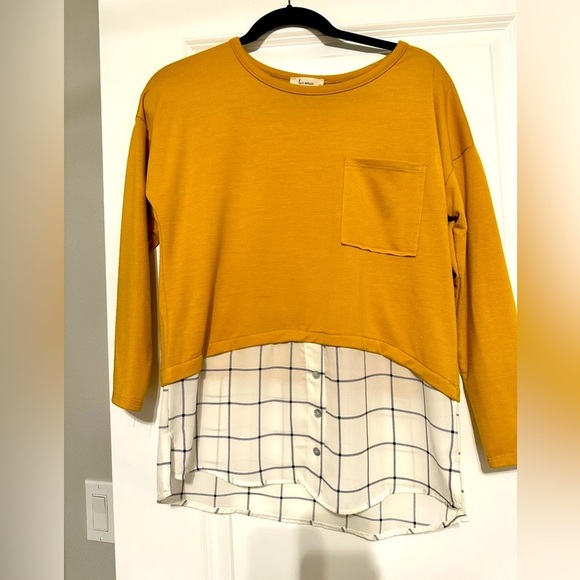Les Amis Tops - LES AMIS Mustard Plaid Contrast Blouse New